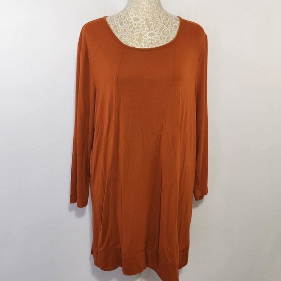 Zenergy by Chico's SZ 2/L Burnt Orange 3/4 Sleeve Scoop Neck Seam Detail Tunic - Picture 1 of 14